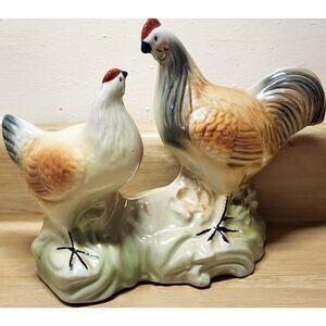 Vintage Rooster & Hen Iridescent Glaze Made in Brazil Figurine See Pictures